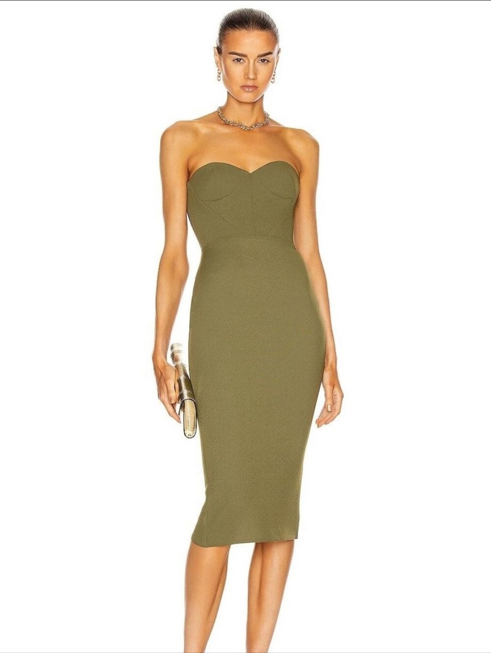 Alex Perry Draven Midi Dress In Khaki US 8/Medium/uk12 NWT